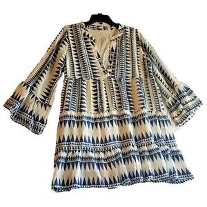 Navy and White Patterned Women's Dress, XL